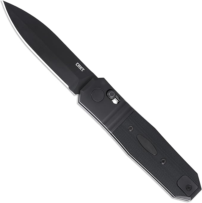 CRKT Redemption Compact Black Everyday Carry EDC Folding Pocket Knife with Crossbar Lock: MagnaCut Plain Edge Blade G10 w/Stainless Steel Handle Reversible Pocket Clip K550KKP