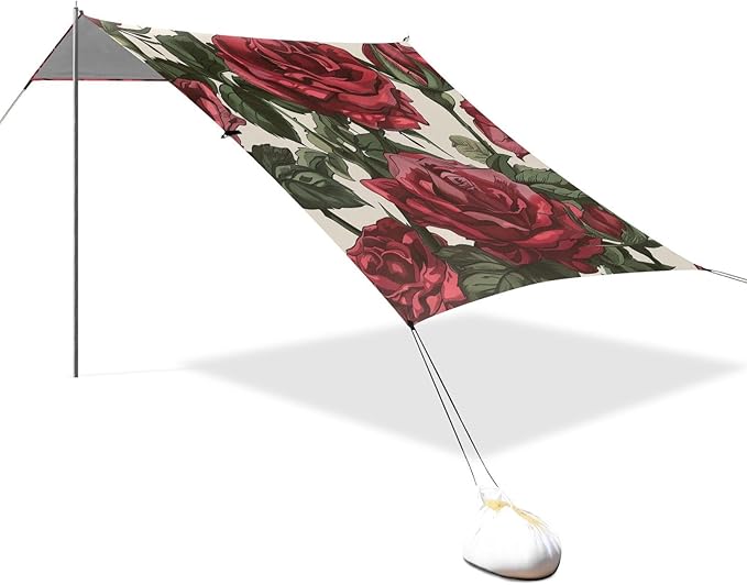 ALAZA Red Roses Sseamless Beach Tent Sun Shelter Portable Canopy Sunshade for Outdoor Camping Picnics Backyard Fun 10x9 ft