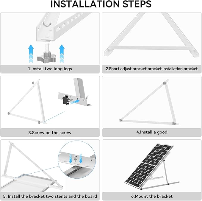 Upgraded 47in 2 Sets Adjustable Solar Panel Tilt Mount Brackets Foldable Tilt Legs Support 100 200 300 400 500 Watt Solar Panels 4-8Pcs Solar Panel Stand for Roof Off-Grid RV and Boat