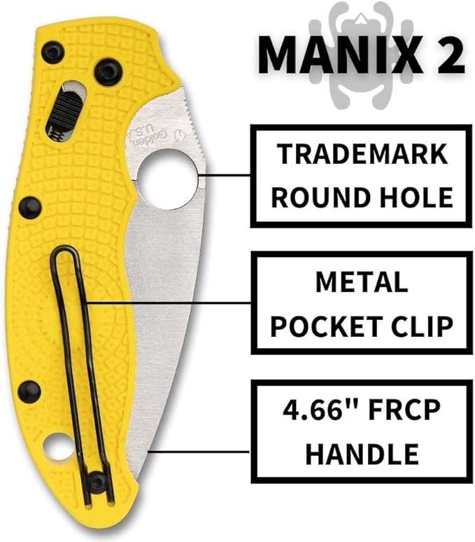 Spyderco Manix 2 Lightweight Salt Folding Pocket Knife with 3.3 CPM MagnaCut Steel Blade and FRCP Handle - EDC Knife for Men and Women Perfect for Hunting Tactical Camping - PlainEdge - C101PYL2