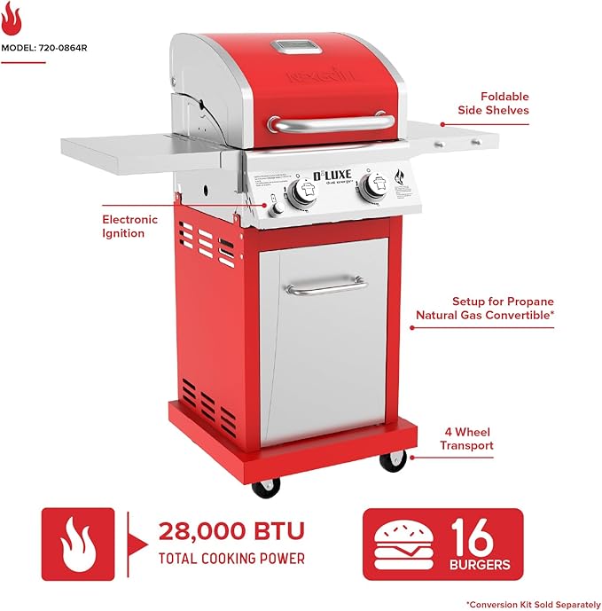 Nexgrill Deluxe 2-Burner Gas Grill with 401 SQ In Grate 28000 BTUs Stainless Steel Control Panel &amp Foldable Side Table Propane BBQ Grill for Outdoor Cooking Patios Backyards and More - 720-08