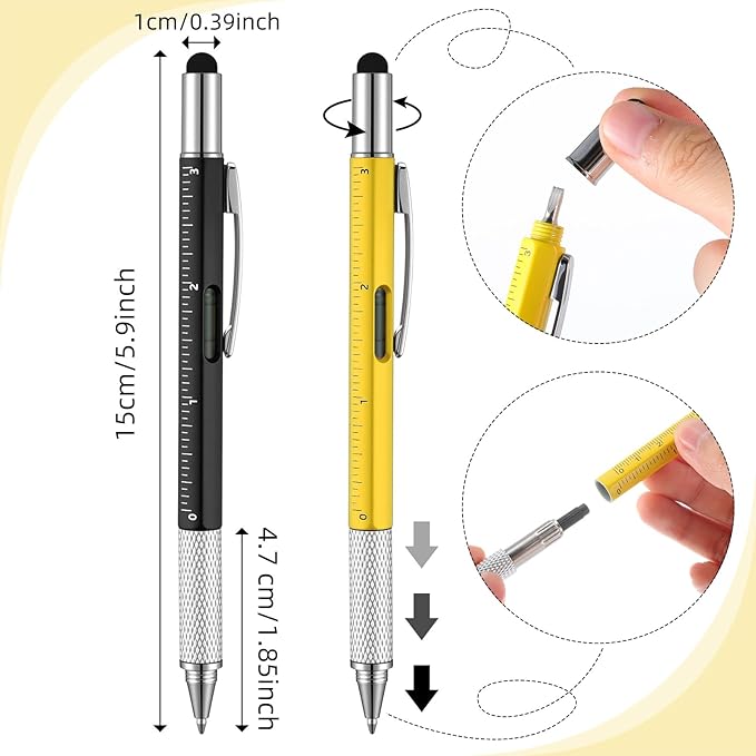 Yeaqee 30 Pcs Multi Tool Gifts For Men 6 In 1 Screwdriver Multi Tool Pens With Stainless Steel Keychain Multi-function Pens Bulk Men Gifts For Dad Husband Father's Day Birthday (Classic Color)
