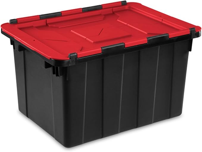 Sterilite 6-Pack 12 Gallon Hinged Lid Industrial Tote Heavy-Duty Plastic Organizer - Stackable Multipurpose Home Storage Bins with Contoured Handles for Garage Basement or Attic Organization