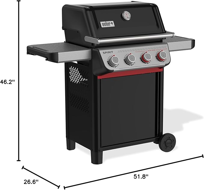 Weber Spirit E-425 Liquid Propane Gas Grill for Outdoor Cooking and BBQ 4 Burner Black – Porcelain-Enameled Cast-Iron Grates 2 Boost Burners &ampSear Zone