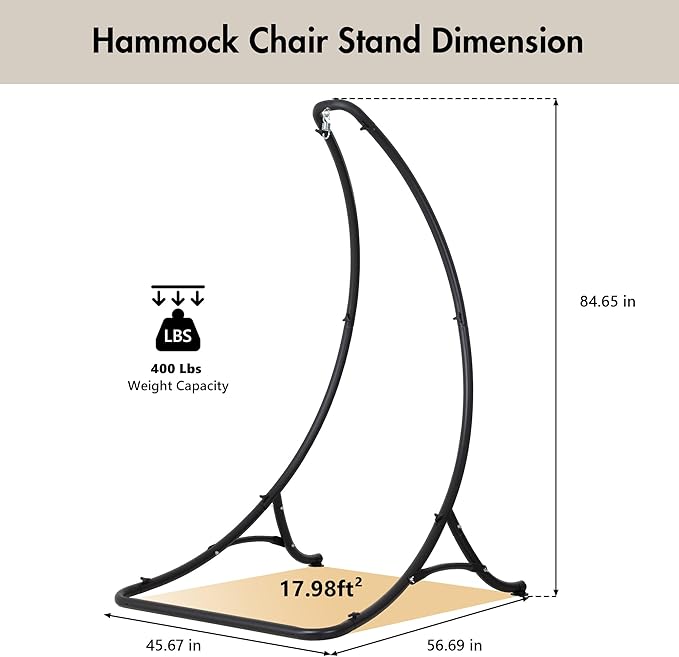 ANOW Heavy Duty Hammock Chair Swing Stand Only Hanging Chair Stand for Outside Max 400 Lbs Black
