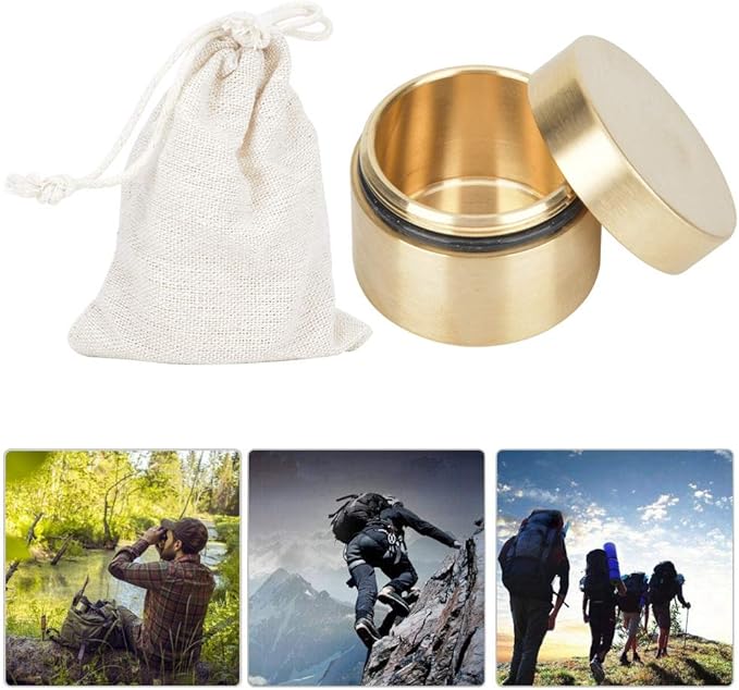 Metal Pill Storage Box Storage Box Outdoor Waterproof Brass Storage Container Dustproof Round Brass Storage Box with Lid for Outdoor Small Treasures(Medium)