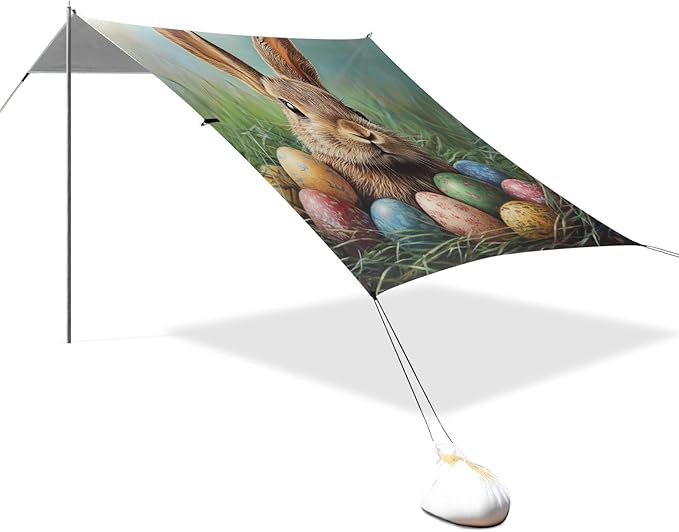 ALAZA Happy Easter Cute Bunny Easter Eggs Beach Tent Sun Shelter Portable Canopy Sunshade for Outdoor Camping Picnics Backyard Fun 10x9 ft