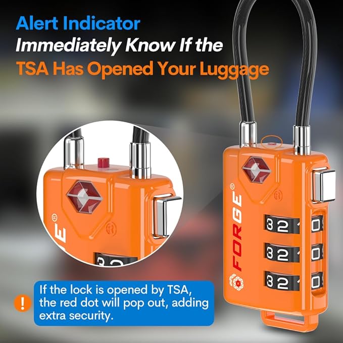 TSA Approved Cable Luggage Locks Re-settable Combination with Alloy Body Orange 4 Locks.