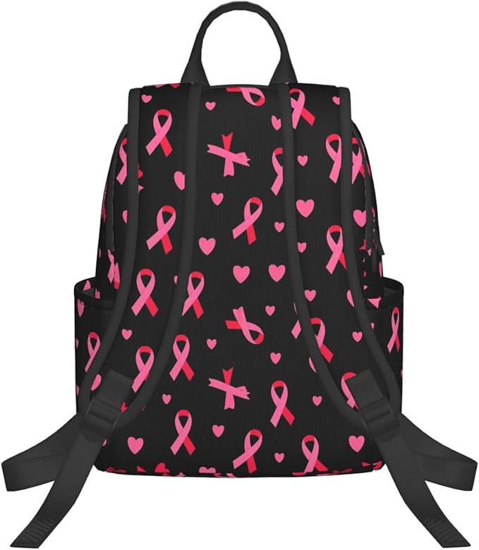 Breast cancer awareness ribbons love heart black Backpack Travel Bag Bookbags Satchels Daypacks