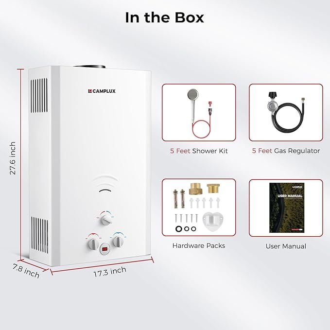 Camplux Tankless Water Heater 5.28 GPM Outdoor Propane Camping Gas Water Heater 20L BW528 White