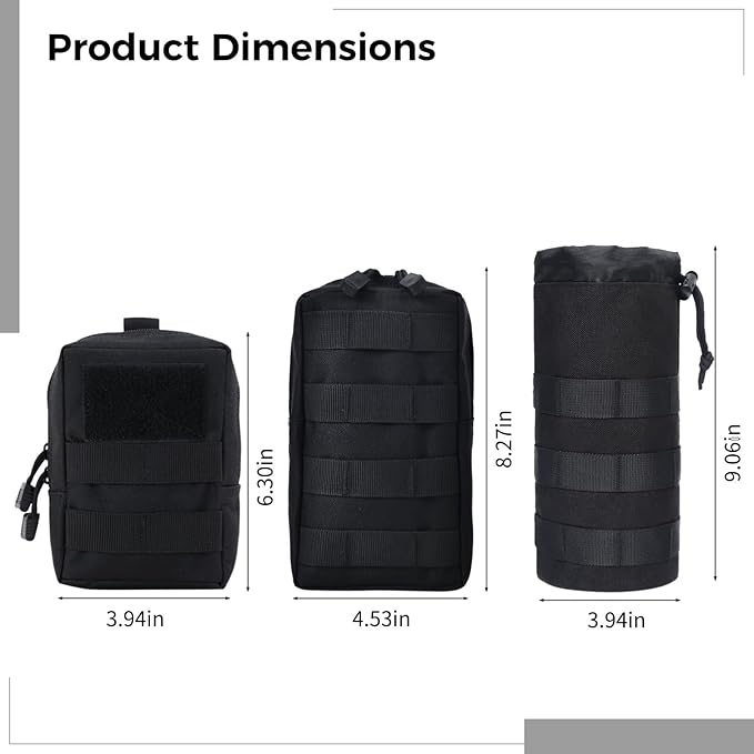 3-Pack Molle Tactical Pouches Water Bottle Holder &amp Utility Waist Bag Set Modular Gear for Camping Hiking and Outdoor Activities