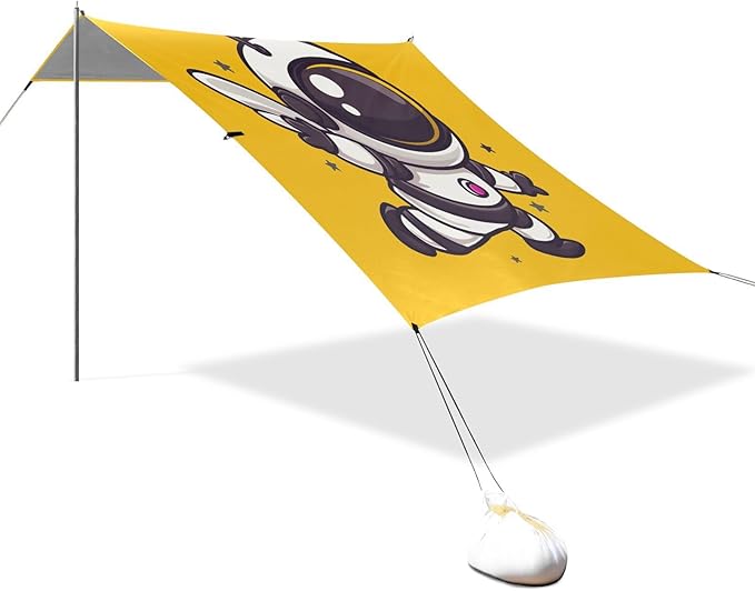 ALAZA Cute Bee Astronaut Cartoon Beach Tent Sun Shelter UPF50+ Protection Beach Shade Canopy w/ 4 Sandbags for Outdoor Camping Fishing Backyard Fun Picnic 10x9 ft