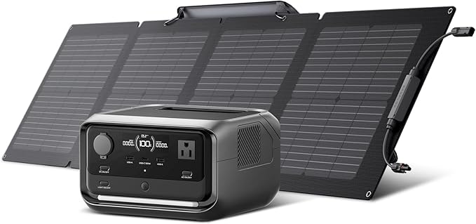 EF ECOFLOW Solar Generator RIVER 3 Plus with 110W Solar Panel 286Wh Portable Power Station LiFePO4 Battery 3 Up to 1200W AC Outlets &lt10 MS UPS Expandable to 858Wh &lt30 dB Quiet 1Hr Fast AC