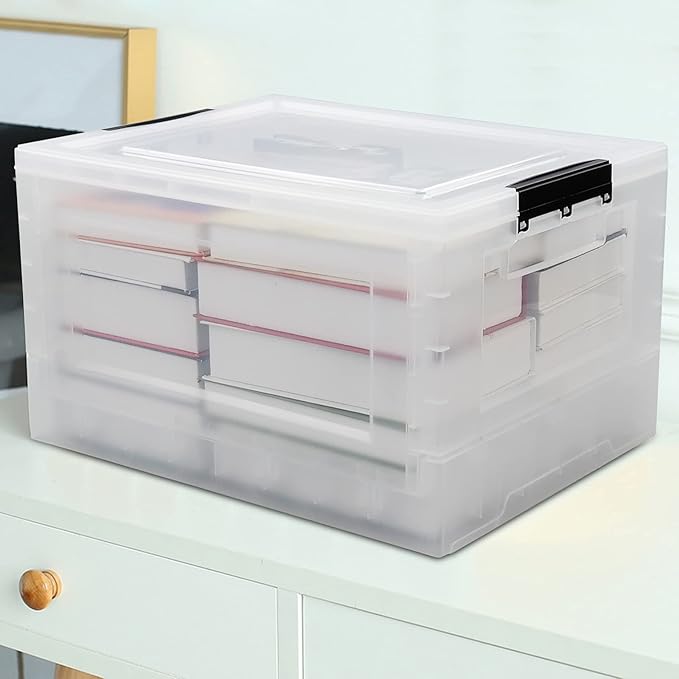 Pekky 16L Collapsible Storage Box with Lid 2 Packs Stackable Folding Bin Clear