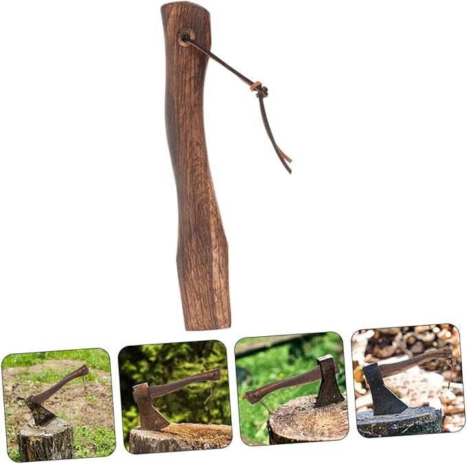 Happyyami 2pcs Mini Axe Replacement Handle Wooden Grip Slip Design Ergonomic for Firewood Cutting Gardening and Outdoor Activities