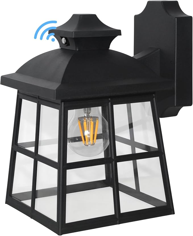 FUDESY Dusk to Dawn LED Outdoor Wall LanternWhite Plastic Photocell Sensor Porch Light with 8W 800LM Edison Filament BulbExterior Wall Mount Light Fixture for YardPatioGarage