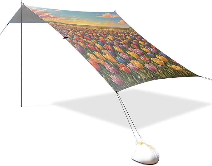 ALAZA Field of Tulips Beach Tent Sun Shelter Portable Canopy Sunshade for Outdoor Camping Picnics Backyard Fun 10x9 ft