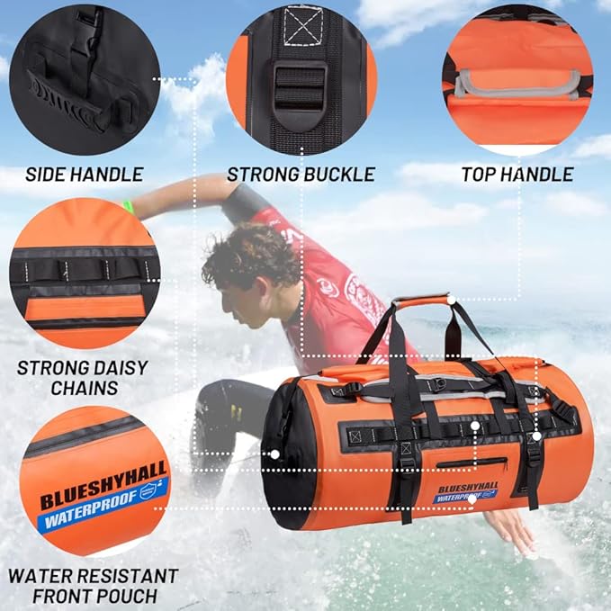 Blueshyhall 60L Waterproof Duffle Bag with Durable Handles Straps Water Repellent Dry Sack for Motorcycle Paddleboarding Kayaking Canoeing Camping Rafting Boating (Grey)