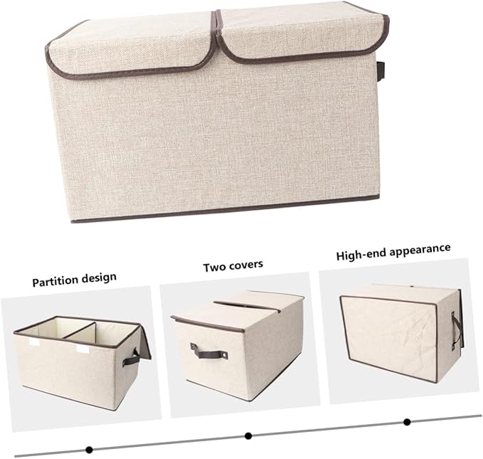 Levemolo Sturdy Space-saving Storage Basket Linen Cotton Storage Box Lid for Home Office Tidy