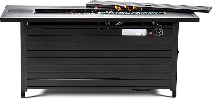 LEGACY HEATING 57 inch Propane Fire Pit Table Outdoor Gas Fire Pit Table 50000BTU Fire Table with Lid Retangular Black Firepit Table for Garden Backyard Deck Poolside Party