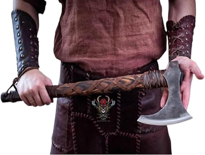 Viking Axe Real of norsmen Custom Handmade ax Medieval Axe Costume Men Camping ax Warrior Axes TomahawkBearded Battle Ready Axeash Wood Handle Gifts Men