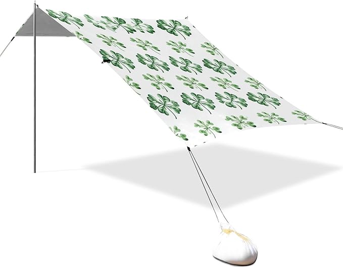 ALAZA Happy Saint Patricks Day Green Leaves Beach Tent Sun Shelter Portable Canopy Sunshade for Outdoor Camping Picnics Backyard Fun 10x9 ft