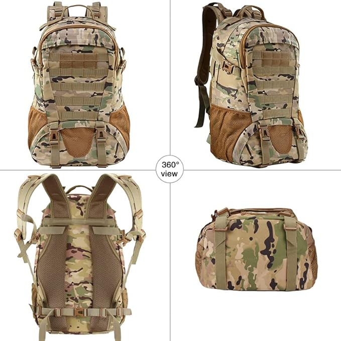 LIMHOO Tactical Backpack for Men Military Molle Bag Hiking Day Pack 27L Army Waterproof EDC Rucksack with USA Flag Patch (Cp Camo 2)