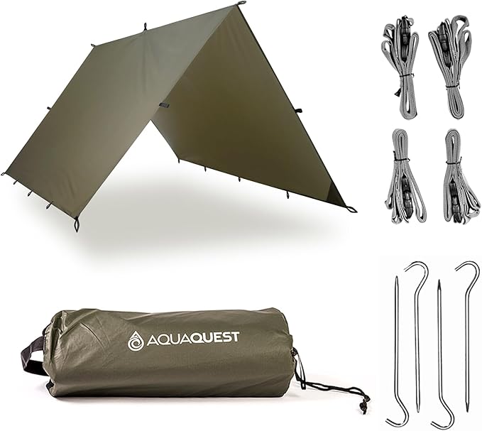 AquaQuest Guide Tarp – Ultralight Waterproof (5000 mm) Seam-Taped 40D Ripstop Rain Fly for Backpacking Stealth Camping &amp Thru-Hiking