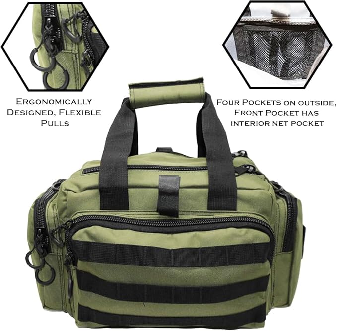 Exos Tactical Range Bag - Medium Size Range Bag for Shooting - Gun Case for Handguns Ammo Storage Tactical Backpack Molle Webbing Free Subdued USA Patch