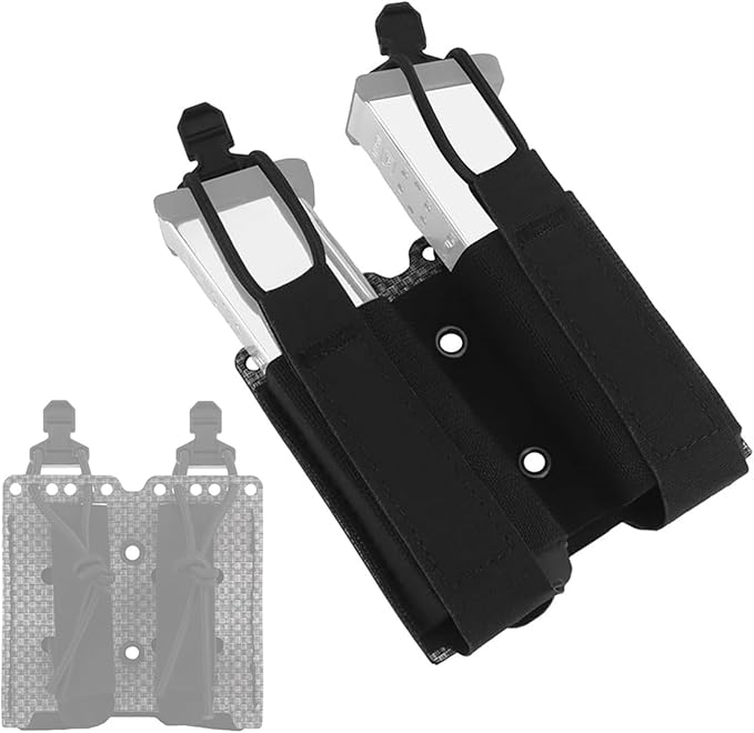 Tactical Double Elastic Mag Pouch - 9mm/40 MOLLE Waist Belt Bag for Flashlight &amp Tool Holster Hunting Airsoft Shooting Gear