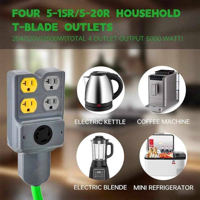 L14-30P to 4X 5-20R/5-15R &amp L14-30R 120/240V 30 Amp 4 Prong Twist Lock Male Plug to Female Receptacle Home Appliance RV Generator Power Cord Adapter 10FT