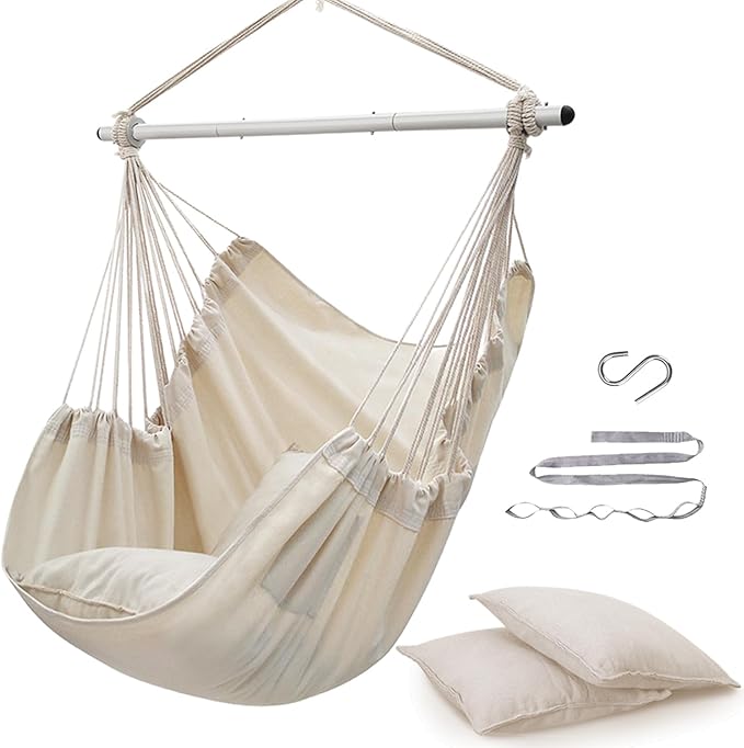 ADVOKAIR Hammock Chair Swing Heavy-Duty Hanging Rope Swing Seat Supports 500 Lbs Ideal for Outdoor Patio Backyard Porch Deck &amp Indoor Bedroom Use