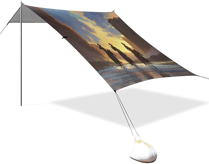 xigua Cowboy Beach Tent Sun Shelter with Carrying Bag - Silver Coated Oxford Fabric Beach Canopy for Beach Camping Fishing - Includes Windproof Ropes Sandbags &amp Stakes