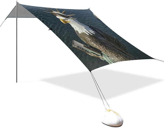 ALAZA Eagles Statue of Liberty Beach Tent Sun Shelter Portable Canopy Sunshade for Outdoor Camping Picnics Backyard Fun 10x9 ft