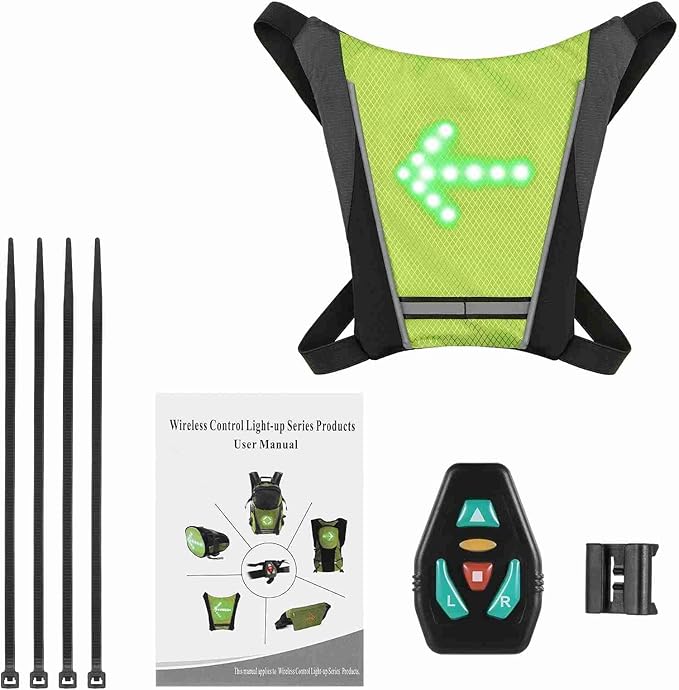 Drfeify LED Backpack Attachment ClampHolder Remote Control LED Backpack with Direction Indicator Safety Light Bag Sports Vest Wireless Controller for Cycle Running Walking Jogging (Yellow)