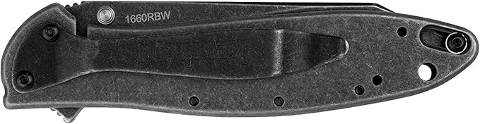 Kershaw Leek BlackWash Pocket Knife (1660BLKW) 3 Sandvik 14C28N Steel Blade 410 Stainless Steel Handle BlackWash Finish SpeedSafe Assisted Open Frame and Tip Locks Reversible Pocketclip 3 OZ