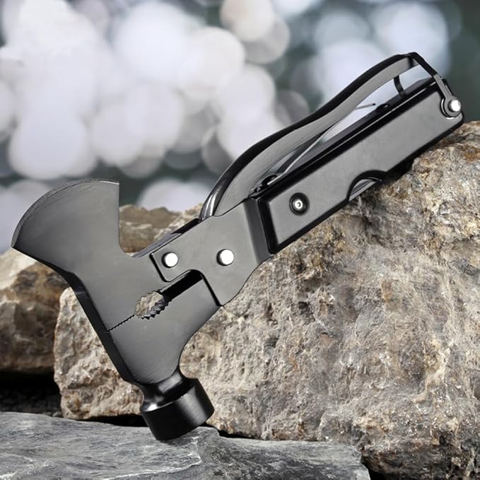 Multifunctional Axe Life Hammer Broken Window Hammer Outdoor Camping Ground Hammer Suitable for Camping Survival Hiking Fishing (Black)
