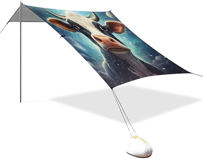 ALAZA Cow Portrait Cartoon Space Beach Tent Sun Shelter Portable Canopy Sunshade for Outdoor Camping Picnics Backyard Fun 10x9 ft