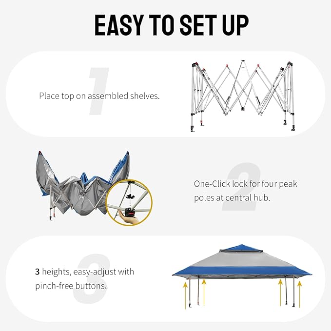 CROWN SHADES 13x13 Pop Up Gazebo Canopy Tent Gazebos on Clearance - Outdoor Gazebo for Backyard &amp Patio Furniture - Carpa Pop Up Tent with Wheeled STO-N-Go Cover Bag (Blue &amp Grey)