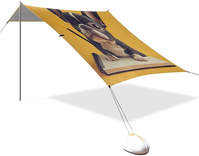 ALAZA Cute Puppy French on Yellow Beach Tent Sun Shelter Portable Canopy Sunshade for Outdoor Camping Picnics Backyard Fun 10x9 ft