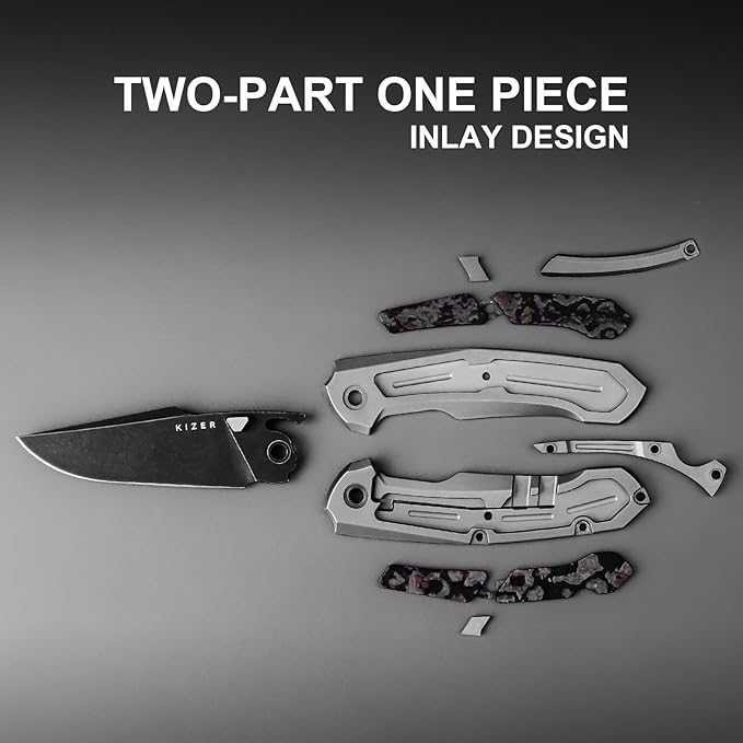 Kizer Feweed Pocket Knife 2.98 S35VN Clip Point Blade Folding Knife with Titanium &amp Fat Carbon Purple Haze Handle Front Flipper &amp Thumb Stud Opener EDC Knives for Camping Hiking KI3694A1