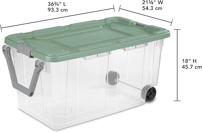 2-Pack 160-Quart Extra Large Capacity Storage Containers Durable Transparent Bin with Leak-Proof Lid Wheeled Portable Heavy-Duty Organizer Stackable for Outdoor Garage Storage Green and Clear