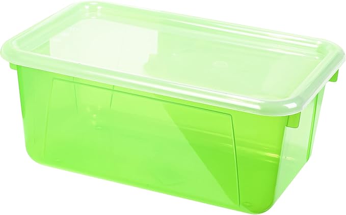 Storex Small Cubby Bins – Plastic Storage Containers for Classroom with Non-Snap Lid 12.2 x 7.8 x 5.1 inches Tint Green 5-Pack (62483A05C)