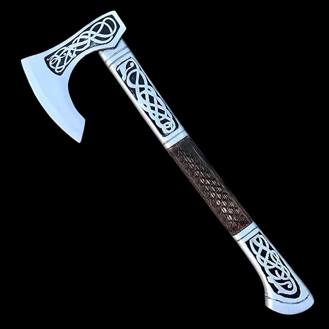 [DARK WARRIOR] Authentic Medieval Assassin's Creed Valhala Viking Battle Eivor AxeFully Functional Hand Forged Carbon Steel with Engraving Wood Shaft Personalised Gift for Viking &amp Gaming Lovers