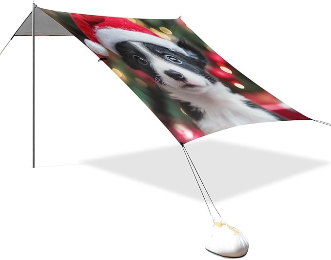 ALAZA Dog Puppy Christmas Hat Beach Tent Sun Shelter Portable Canopy Sunshade for Outdoor Camping Picnics Backyard Fun 10x9 ft
