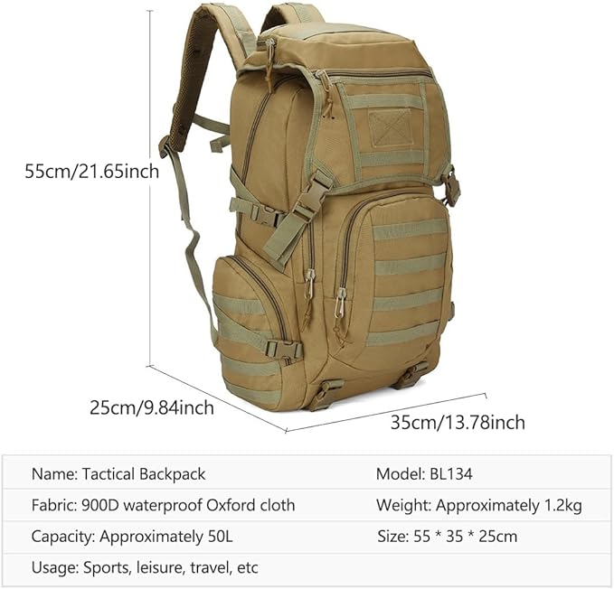 50L Multi functional Combination Backpack Tactical Mountaineering Bag Cycling Sports Outdoor Shoulder Pack (Black)