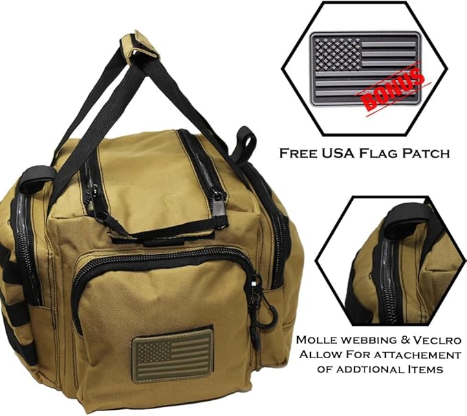 Exos Tactical Range Bag - Medium Size Range Bag for Shooting - Gun Case for Handguns Ammo Storage Tactical Backpack Molle Webbing Free Subdued USA Patch