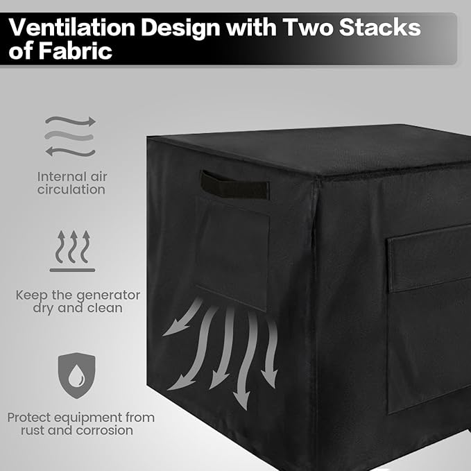 Generator Cover Heavy Duty Waterproof 26 Portable Generator Protection Cover 600D Universal for Most 3000-5000 Watt Portable Generators 26”L x 20”W x 20”H Black