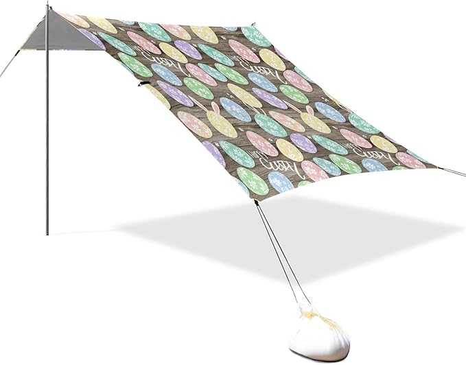 xigua Easter Egg Beach Tent Sun Shelter with Carrying Bag - Silver Coated Oxford Fabric Beach Canopy for Beach Camping Fishing - Includes Windproof Ropes Sandbags &amp Stakes