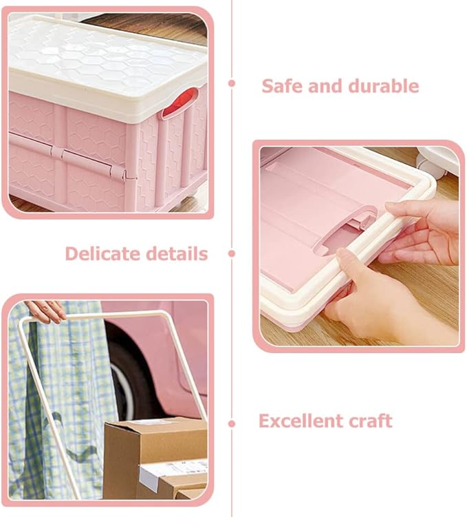 DOITOOL 2Pcs Collapsible Storage Bin with Lids Foldable Plastic Box for Clothes and Toys Large Stackable Container with Wheels Space-saving Storage for Home and Vehicle